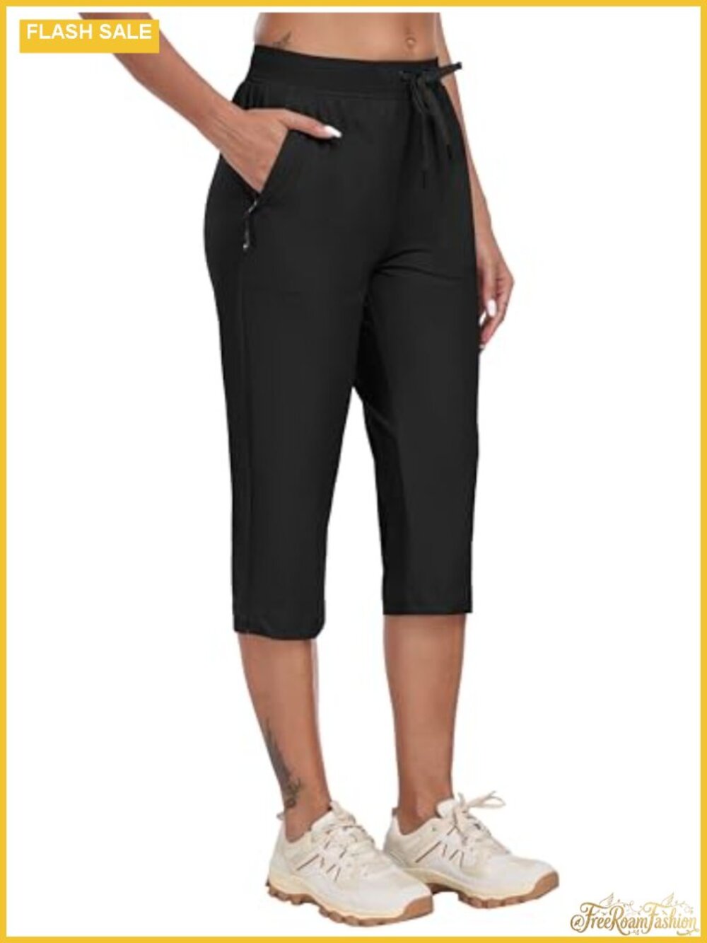 Women's Lightweight Quick Dry Capri Pants with Zipper Pockets